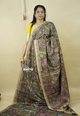 Olive Green - Roopa  - Premium Tussar Silk with Kalamkari Depiction